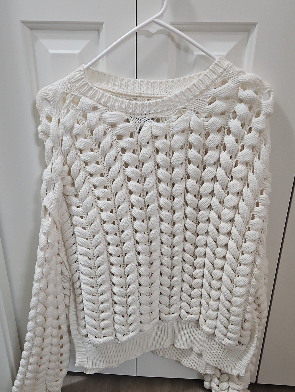 Chunky Open-Knit Cream Women's Sweater
